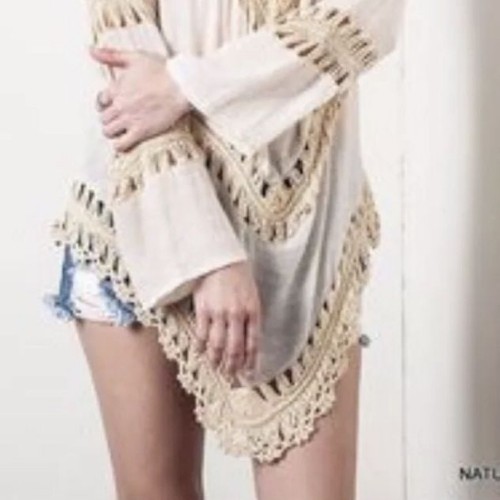 Umgee BoHo Bohemian Cream Crochet Shirt NWT - Picture 5 of 7